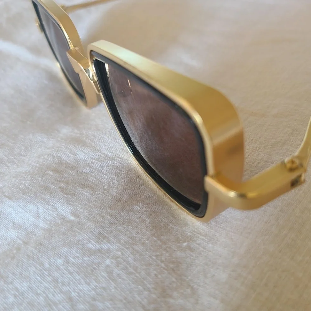 NEW Steampunk Retro Rectangle Sunglasses Unisex brown/gold/black